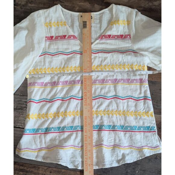 Savanna Jane Embroidered White Tunic Blouse Small S Colorful Boho Top - Picture 5 of 6